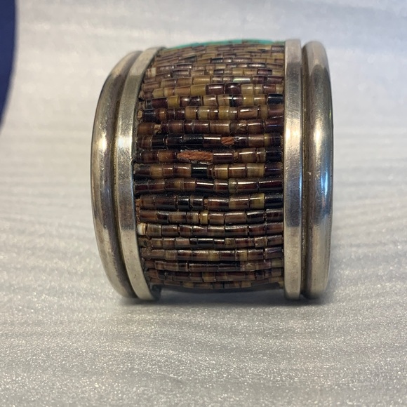 Vintage Navajo Heishi Shell Turquoise Cuff Bracelet - Picture 3 of 8